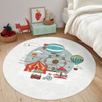 - RealHomes Dijital Baskılı Kaymaz Tabanlı Comfort Çocuk Odası Yuvarlak Halı - Realhomes  Sirk Tasarımlı Çocuk & Genç Odası Makinede Yıkanabilir Kaymaz Tabanlı Yuvarlak Çocuk Halısı Realhomes