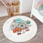 - RealHomes Dijital Baskılı Kaymaz Tabanlı Comfort Çocuk Odası Yuvarlak Halı - Realhomes  Sirk Tasarımlı Çocuk & Genç Odası Makinede Yıkanabilir Kaymaz Tabanlı Yuvarlak Çocuk Halısı Realhomes