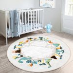- RealHomes Dijital Baskılı Kaymaz Tabanlı Comfort Çocuk Odası Yuvarlak Halı - Realhomes  Tropik Ağaçlar Ve Hayvanlar Motifli Çocuk & Genç Odası Makinede Yıkanabilir Kaymaz Tabanlı Yuvarlak Çocuk Halısı Realhomes