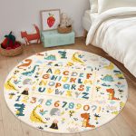 - RealHomes Dijital Baskılı Kaymaz Tabanlı Comfort Çocuk Odası Yuvarlak Halı - Realhomes  Sevimli Vahşi Hayvanlar Eğitici Kelimeler Çocuk & Genç Odası Makinede Yıkanabilir Kaymaz Tabanlı Yuvarlak Çocuk Oyun Halısı Realhomes