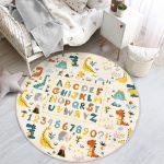 - RealHomes Dijital Baskılı Kaymaz Tabanlı Comfort Çocuk Odası Yuvarlak Halı - Realhomes  Sevimli Vahşi Hayvanlar Eğitici Kelimeler Çocuk & Genç Odası Makinede Yıkanabilir Kaymaz Tabanlı Yuvarlak Çocuk Oyun Halısı Realhomes