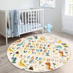 - RealHomes Dijital Baskılı Kaymaz Tabanlı Comfort Çocuk Odası Yuvarlak Halı - Realhomes  Sevimli Vahşi Hayvanlar Eğitici Kelimeler Çocuk & Genç Odası Makinede Yıkanabilir Kaymaz Tabanlı Yuvarlak Çocuk Oyun Halısı Realhomes