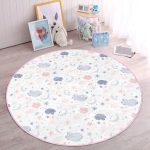 - RealHomes Dijital Baskılı Kaymaz Tabanlı Comfort Çocuk Odası Yuvarlak Halı - Realhomes  Ay Ve Bulut Tasarımlı Çocuk & Genç Odası Makinede Yıkanabilir Kaymaz Tabanlı Yuvarlak Çocuk Halısı Realhomes