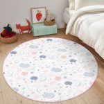 - RealHomes Dijital Baskılı Kaymaz Tabanlı Comfort Çocuk Odası Yuvarlak Halı - Realhomes  Ay Ve Bulut Tasarımlı Çocuk & Genç Odası Makinede Yıkanabilir Kaymaz Tabanlı Yuvarlak Çocuk Halısı Realhomes