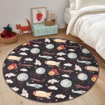 - RealHomes Dijital Baskılı Kaymaz Tabanlı Comfort Çocuk Odası Yuvarlak Halı - Realhomes  Lacivert Zemin Uçak Balon Temalı Çocuk & Genç Odası Makinede Yıkanabilir Kaymaz Tabanlı Yuvarlak Çocuk Halısı Realhomes