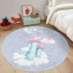 - RealHomes Dijital Baskılı Kaymaz Tabanlı Comfort Çocuk Odası Yuvarlak Halı - Realhomes  Mavi Bulutların Üzerinde Prenses Şatosu Çocuk & Genç Odası Makinede Yıkanabilir Kaymaz Tabanlı Yuvarlak Çocuk Halısı Realhomes