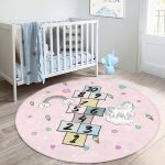 - RealHomes Dijital Baskılı Kaymaz Tabanlı Comfort Çocuk Odası Yuvarlak Halı - Realhomes  Unicorn Temalı Renkli Seksek Oyun Tasarımlı Çocuk & Genç Odası Makinede Yıkanabilir Kaymaz Tabanlı Yuvarlak Çocuk Oyun Halısı Realhomes