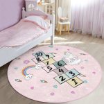 - RealHomes Dijital Baskılı Kaymaz Tabanlı Comfort Çocuk Odası Yuvarlak Halı - Realhomes  Unicorn Temalı Renkli Seksek Oyun Tasarımlı Çocuk & Genç Odası Makinede Yıkanabilir Kaymaz Tabanlı Yuvarlak Çocuk Oyun Halısı Realhomes