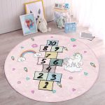 - RealHomes Dijital Baskılı Kaymaz Tabanlı Comfort Çocuk Odası Yuvarlak Halı - Realhomes  Unicorn Temalı Renkli Seksek Oyun Tasarımlı Çocuk & Genç Odası Makinede Yıkanabilir Kaymaz Tabanlı Yuvarlak Çocuk Oyun Halısı Realhomes