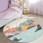 Renkli Mahalle Tasarımlı Oyun Yollu Çocuk & Genç Odası Makinede Yıkanabilir Kaymaz Tabanlı Yuvarlak Çocuk Oyun Halısı Realhomes