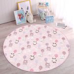 Balonlu Ayıcık Tasarımlı Çocuk & Genç Odası Makinede Yıkanabilir Kaymaz Tabanlı Yuvarlak Çocuk Halısı Realhomes