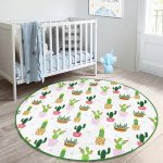 - RealHomes Dijital Baskılı Kaymaz Tabanlı Comfort Çocuk Odası Yuvarlak Halı - Realhomes  Minik Kaktüs Tasarımlı Floral Çocuk & Genç Odası Makinede Yıkanabilir Kaymaz Tabanlı Yuvarlak Kadife Halı Realhomes