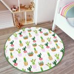- RealHomes Dijital Baskılı Kaymaz Tabanlı Comfort Çocuk Odası Yuvarlak Halı - Realhomes  Minik Kaktüs Tasarımlı Floral Çocuk & Genç Odası Makinede Yıkanabilir Kaymaz Tabanlı Yuvarlak Kadife Halı Realhomes