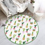 - RealHomes Dijital Baskılı Kaymaz Tabanlı Comfort Çocuk Odası Yuvarlak Halı - Realhomes  Minik Kaktüs Tasarımlı Floral Çocuk & Genç Odası Makinede Yıkanabilir Kaymaz Tabanlı Yuvarlak Kadife Halı Realhomes