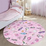 - RealHomes Dijital Baskılı Kaymaz Tabanlı Comfort Çocuk Odası Yuvarlak Halı - Realhomes  Pembe Zeminli Uzay Tasarımlı Çocuk & Genç Odası Makinede Yıkanabilir Kaymaz Tabanlı Yuvarlak Çocuk Halısı Realhomes