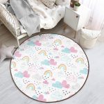 - RealHomes Dijital Baskılı Kaymaz Tabanlı Comfort Çocuk Odası Yuvarlak Halı - Realhomes  Bebek Desenli Gökkuşağı Ve Bulutlar Çocuk & Genç Odası Makinede Yıkanabilir Kaymaz Tabanlı Yuvarlak Çocuk Halısı Realhomes