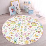 - RealHomes Dijital Baskılı Kaymaz Tabanlı Comfort Çocuk Odası Yuvarlak Halı - Realhomes  Çiçekli Ve Tavşan Tasarımlı Çocuk & Genç Odası Makinede Yıkanabilir Kaymaz Tabanlı Yuvarlak Çocuk Halısı Realhomes