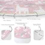 Pembe Zeminde Lama Ve Gök Kuşağı Çocuk & Genç Odası Makinede Yıkanabilir Kaymaz Tabanlı Yuvarlak Çocuk Halısı Realhomes