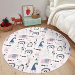 - RealHomes Dijital Baskılı Kaymaz Tabanlı Comfort Çocuk Odası Yuvarlak Halı - Realhomes Sevimli Hayvanlar Motifli Çocuk & Genç Odası Makinede Yıkanabilir Kaymaz Tabanlı Yuvarlak Çocuk Halısı Realhomes