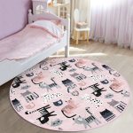 - RealHomes Dijital Baskılı Kaymaz Tabanlı Comfort Çocuk Odası Yuvarlak Halı - Realhomes Sevimli Kediler Çocuk & Genç Odası Makinede Yıkanabilir Kaymaz Tabanlı Yuvarlak Çocuk Halısı Realhomes