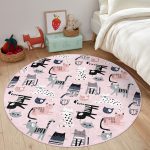 - RealHomes Dijital Baskılı Kaymaz Tabanlı Comfort Çocuk Odası Yuvarlak Halı - Realhomes Sevimli Kediler Çocuk & Genç Odası Makinede Yıkanabilir Kaymaz Tabanlı Yuvarlak Çocuk Halısı Realhomes