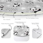 Gri Zeminde Küçük Panda Çocuk & Genç Odası Makinede Yıkanabilir Kaymaz Tabanlı Yuvarlak Çocuk Halısı Realhomes