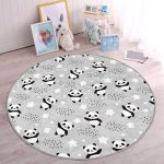 Gri Zeminde Küçük Panda Çocuk & Genç Odası Makinede Yıkanabilir Kaymaz Tabanlı Yuvarlak Çocuk Halısı Realhomes