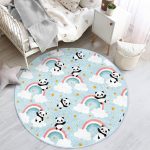 - RealHomes Dijital Baskılı Kaymaz Tabanlı Comfort Çocuk Odası Yuvarlak Halı - Realhomes  Mavi Zeminde Gökkuşağı Motifli Panda Çocuk & Genç Odası Makinede Yıkanabilir Kaymaz Tabanlı Yuvarlak Çocuk Halısı Realhomes