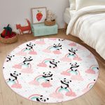 - RealHomes Dijital Baskılı Kaymaz Tabanlı Comfort Çocuk Odası Yuvarlak Halı - Realhomes  Gökkuşağı Ve Panda Çocuk & Genç Odası Makinede Yıkanabilir Kaymaz Tabanlı Yuvarlak Çocuk Halısı Realhomes