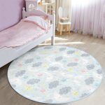 - RealHomes Dijital Baskılı Kaymaz Tabanlı Comfort Çocuk Odası Yuvarlak Halı - Realhomes  Uyku Temalı Sevimli Ay Ve Yıldızlar Çocuk & Genç Odası Makinede Yıkanabilir Kaymaz Tabanlı Yuvarlak Çocuk Halısı Realhomes