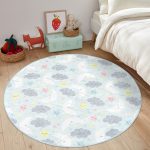 - RealHomes Dijital Baskılı Kaymaz Tabanlı Comfort Çocuk Odası Yuvarlak Halı - Realhomes  Uyku Temalı Sevimli Ay Ve Yıldızlar Çocuk & Genç Odası Makinede Yıkanabilir Kaymaz Tabanlı Yuvarlak Çocuk Halısı Realhomes