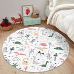 - RealHomes Dijital Baskılı Kaymaz Tabanlı Comfort Çocuk Odası Yuvarlak Halı - Realhomes  Bebek Desenli Sevimli Dinozorlar Çocuk & Genç Odası Makinede Yıkanabilir Kaymaz Tabanlı Yuvarlak Çocuk Halısı Realhomes