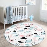 - RealHomes Dijital Baskılı Kaymaz Tabanlı Comfort Çocuk Odası Yuvarlak Halı - Realhomes  Sevimli Bulutlar Ve Koyunlar Baskılı Çocuk & Genç Odası Makinede Yıkanabilir Kaymaz Tabanlı Yuvarlak Çocuk Halısı Realhomes
