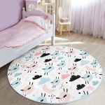 - RealHomes Dijital Baskılı Kaymaz Tabanlı Comfort Çocuk Odası Yuvarlak Halı - Realhomes  Sevimli Bulutlar Ve Koyunlar Baskılı Çocuk & Genç Odası Makinede Yıkanabilir Kaymaz Tabanlı Yuvarlak Çocuk Halısı Realhomes