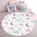 - RealHomes Dijital Baskılı Kaymaz Tabanlı Comfort Çocuk Odası Yuvarlak Halı - Realhomes  Ay Gökkuşağı Ve Yıldız Desenli Çocuk & Genç Odası Makinede Yıkanabilir Kaymaz Tabanlı Yuvarlak Çocuk Halısı Realhomes