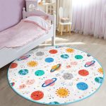 - RealHomes Dijital Baskılı Kaymaz Tabanlı Comfort Çocuk Odası Yuvarlak Halı - Realhomes  Gezegen Temalı Çocuk & Genç Odası Makinede Yıkanabilir Kaymaz Tabanlı Yuvarlak Çocuk Halısı Realhomes