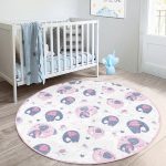 - RealHomes Dijital Baskılı Kaymaz Tabanlı Comfort Çocuk Odası Yuvarlak Halı - Realhomes  Pembe Fil Motifli Çocuk & Genç Odası Makinede Yıkanabilir Kaymaz Tabanlı Yuvarlak Çocuk Halısı Realhomes