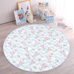 - RealHomes Dijital Baskılı Kaymaz Tabanlı Comfort Çocuk Odası Yuvarlak Halı - Realhomes  Mavi Zikzak Üzerinde Sevimli Koyun Temalı Çocuk & Genç Odası Makinede Yıkanabilir Kaymaz Tabanlı Yuvarlak Çocuk Halısı Realhomes