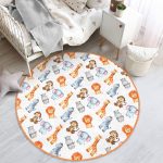 Şirin Mutlu Orman Hayvanları Çocuk & Genç Odası Makinede Yıkanabilir Kaymaz Tabanlı Yuvarlak Çocuk Halısı Realhomes