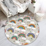 - RealHomes Dijital Baskılı Kaymaz Tabanlı Comfort Çocuk Odası Yuvarlak Halı - Realhomes  Gökkuşağı Ve Bulut Temalı Çocuk & Genç Odası Makinede Yıkanabilir Kaymaz Tabanlı Yuvarlak Çocuk Halısı Realhomes