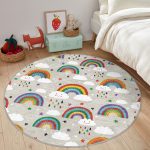 - RealHomes Dijital Baskılı Kaymaz Tabanlı Comfort Çocuk Odası Yuvarlak Halı - Realhomes  Gökkuşağı Ve Bulut Temalı Çocuk & Genç Odası Makinede Yıkanabilir Kaymaz Tabanlı Yuvarlak Çocuk Halısı Realhomes