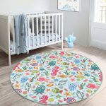 - RealHomes Dijital Baskılı Kaymaz Tabanlı Comfort Çocuk Odası Yuvarlak Halı - Realhomes  Deniz Hayvanları Temalı Çocuk & Genç Odası Makinede Yıkanabilir Kaymaz Tabanlı Yuvarlak Çocuk Halısı Realhomes