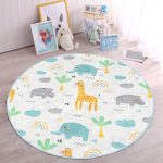 - RealHomes Dijital Baskılı Kaymaz Tabanlı Comfort Çocuk Odası Yuvarlak Halı - Realhomes  Zürafa Fil Temalı Çocuk & Genç Odası Makinede Yıkanabilir Kaymaz Tabanlı Yuvarlak Çocuk Halısı Realhomes
