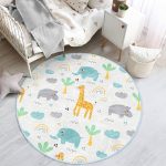 - RealHomes Dijital Baskılı Kaymaz Tabanlı Comfort Çocuk Odası Yuvarlak Halı - Realhomes  Zürafa Fil Temalı Çocuk & Genç Odası Makinede Yıkanabilir Kaymaz Tabanlı Yuvarlak Çocuk Halısı Realhomes