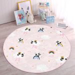 - RealHomes Dijital Baskılı Kaymaz Tabanlı Comfort Çocuk Odası Yuvarlak Halı - Realhomes  Pembe Zeminde Panda Temalı Çocuk & Genç Odası Makinede Yıkanabilir Kaymaz Tabanlı Yuvarlak Çocuk Halısı Realhomes