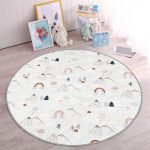 - RealHomes Dijital Baskılı Kaymaz Tabanlı Comfort Çocuk Odası Yuvarlak Halı - Realhomes  Beyaz Zeminde Orman Desenli Çocuk & Genç Odası Makinede Yıkanabilir Kaymaz Tabanlı Yuvarlak Çocuk Halısı Realhomes