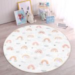 Gökkuşağı Tasarımlı Çocuk & Genç Odası Makinede Yıkanabilir Kaymaz Tabanlı Yuvarlak Çocuk Halısı Realhomes