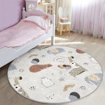 - RealHomes Dijital Baskılı Kaymaz Tabanlı Comfort Çocuk Odası Yuvarlak Halı - Realhomes  Sevimli Orman Hayvanları Temalı Çocuk & Genç Odası Makinede Yıkanabilir Kaymaz Tabanlı Yuvarlak Çocuk Halısı Realhomes