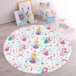 Peri Kızı Motifli Çocuk & Genç Odası Makinede Yıkanabilir Kaymaz Tabanlı Yuvarlak Çocuk Halısı Realhomes