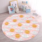 Pembe Zeminde Güneş Ve Bulut Motifli Çocuk & Genç Odası Makinede Yıkanabilir Kaymaz Tabanlı Yuvarlak Çocuk Halısı Realhomes
